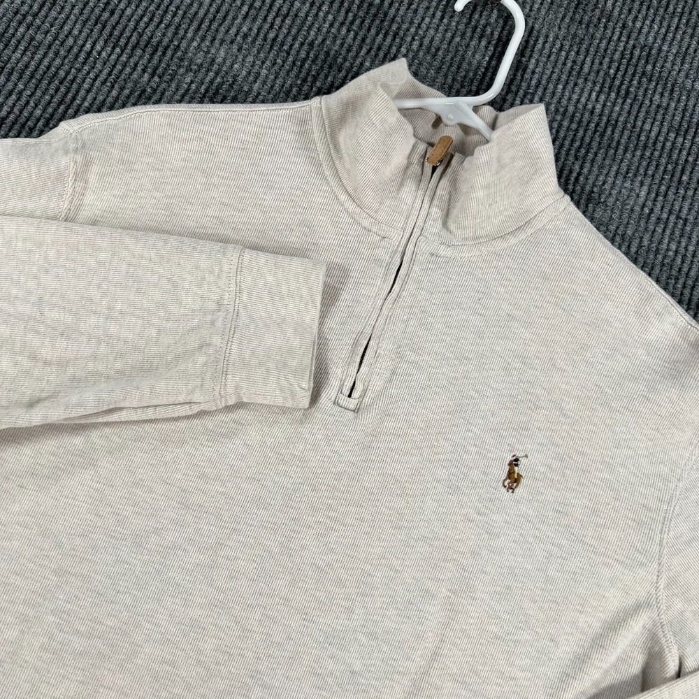 Polo Ralph Lauren Pullover Sweatshirt Mens Large Beige Long Sleeve 1/4 Zip Mock